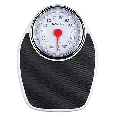 Salter 195 WHKR Báscula de Baño Mecánica con Aguja, Estilo Doctor, Diseño Retro, Báscula con Dial Analógico Fácil de Leer, Sin Batería, Capacidad 150KG, Peso Solo en Kg, Negro/Blanco